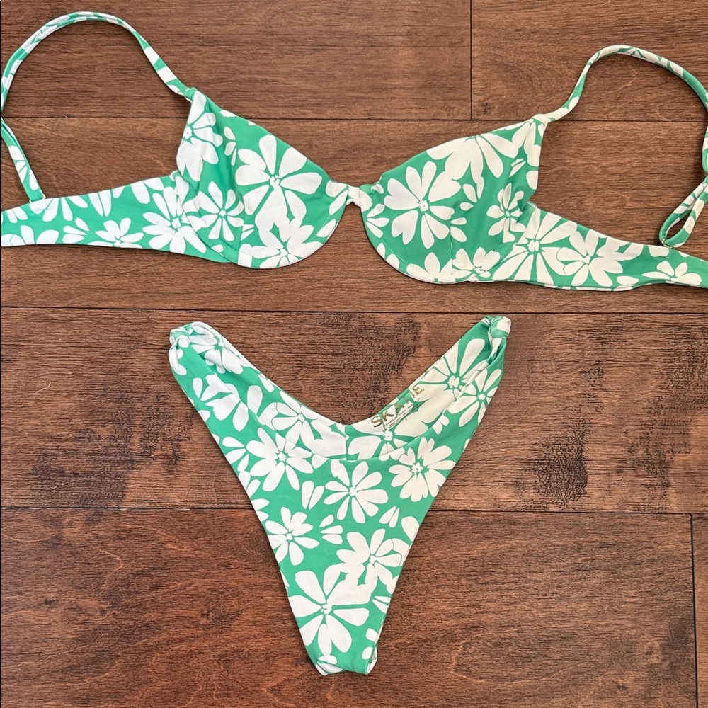 Skatie Green and White Floral Bikini Bottom